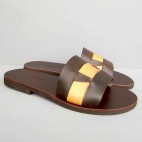 Mens Classic Wide Cutout Slides with Inset Upper Leather Strap